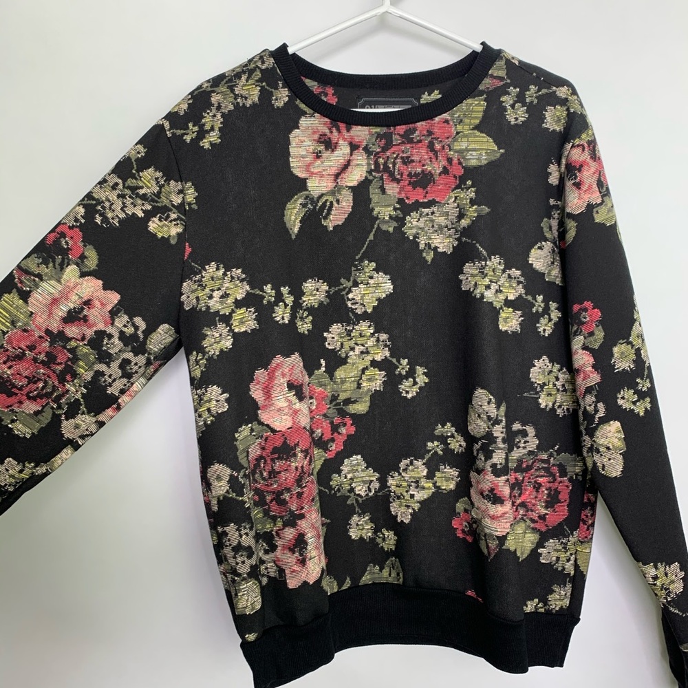 Rose Flower Print Crewneck Sweater